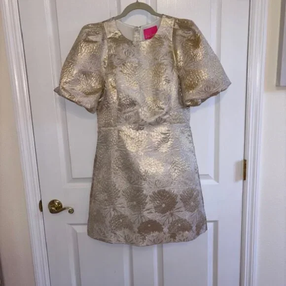 Lilly Pulitzer Ailani Dress Gold Metallic Shift - Size 12 - NWT - MSP $278 - Picture 2 of 14